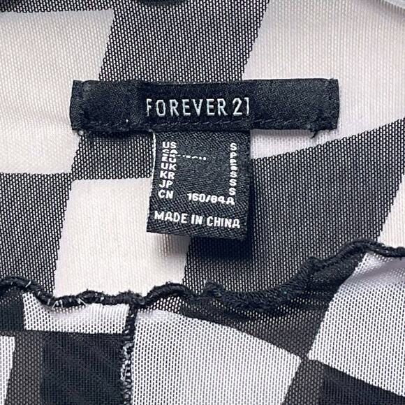 Forever 21 Sheer Mesh Checkered Top Long Sleeve Black White Small - Picture 4 of 6